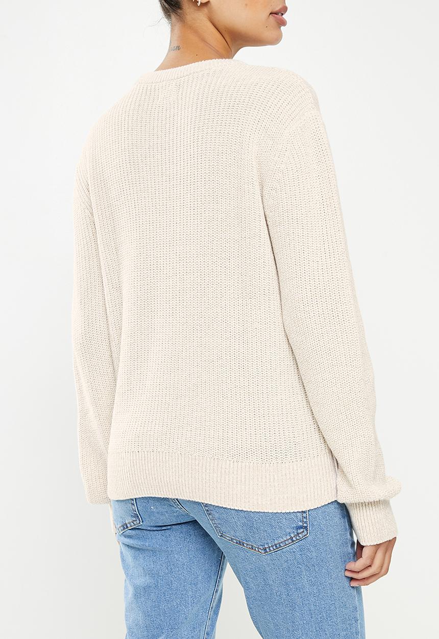Cotton On - Maternity friendly cotton button side pull over - stone & white twist