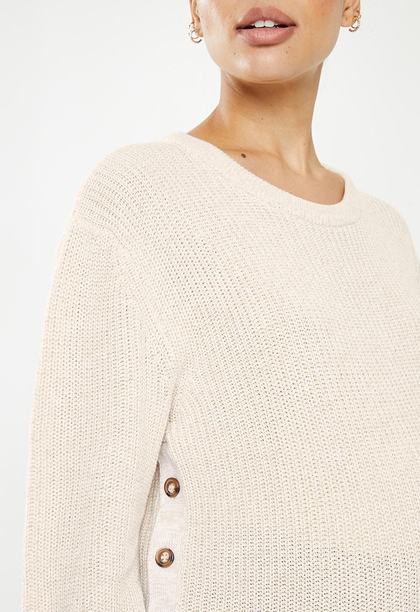 Cotton On - Maternity friendly cotton button side pull over - stone & white twist
