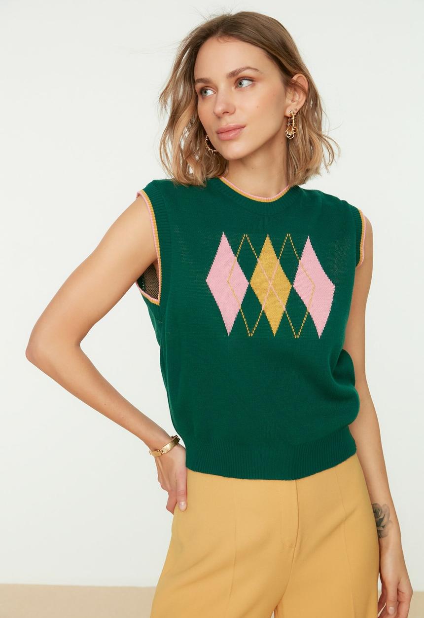 Trendyol - Jacquard knitwear sweater - green