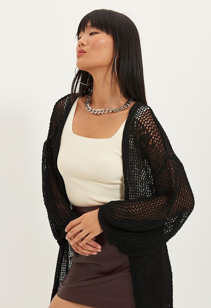 Trendyol - Openwork knitwear cardigan - black