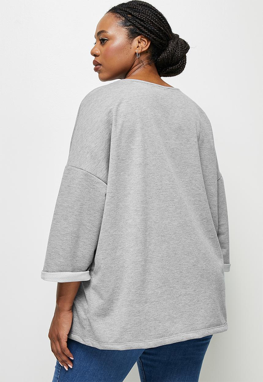edit Plus - Loop back longline tee - light grey melange