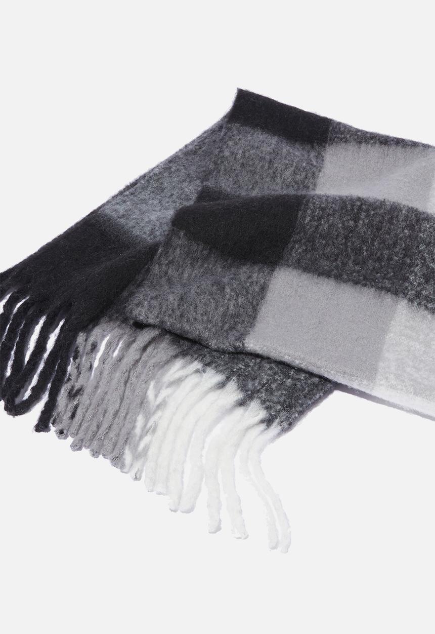 Rubi - Phoebe brushed tassel scarf - black & white check