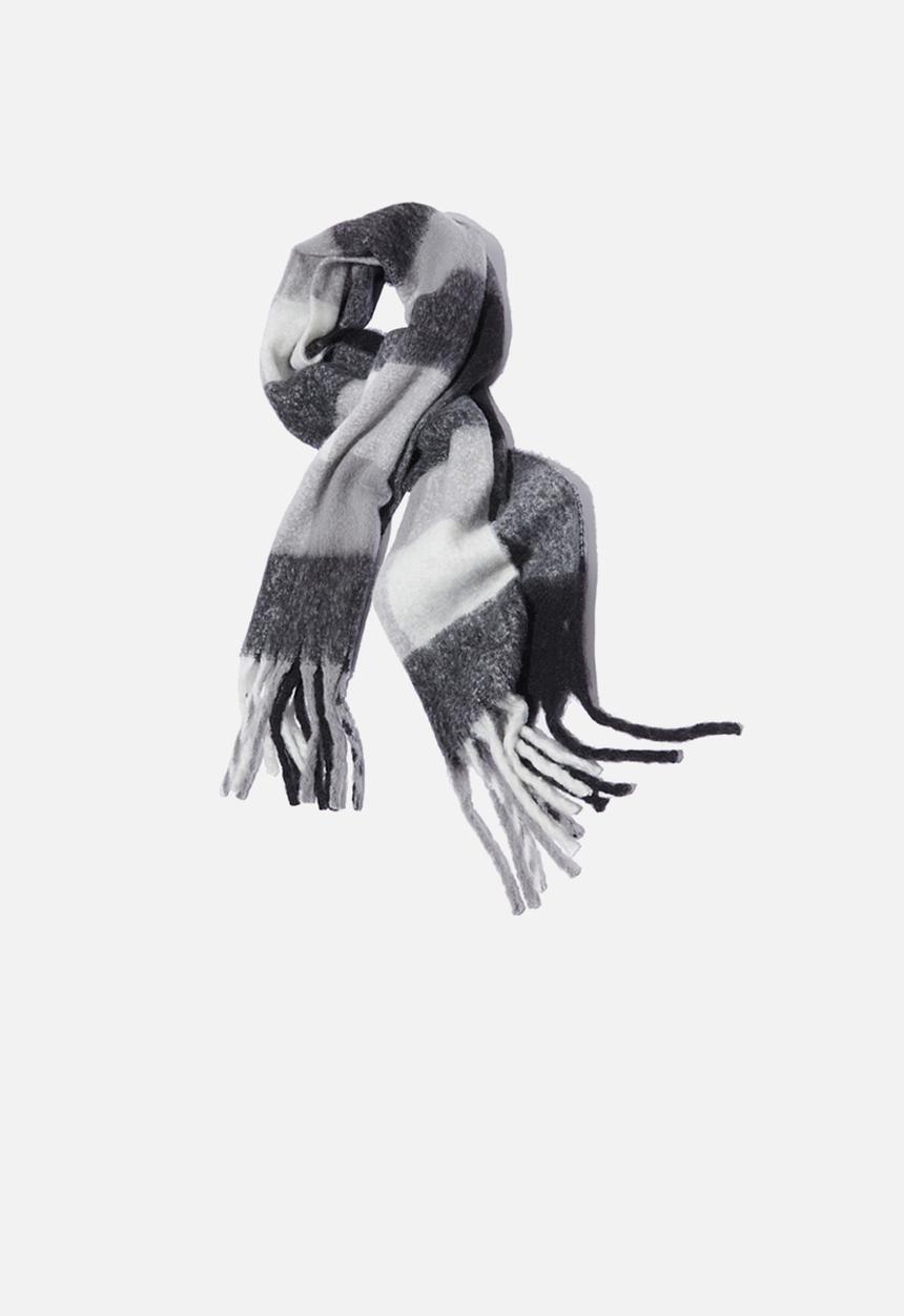 Rubi - Phoebe brushed tassel scarf - black & white check