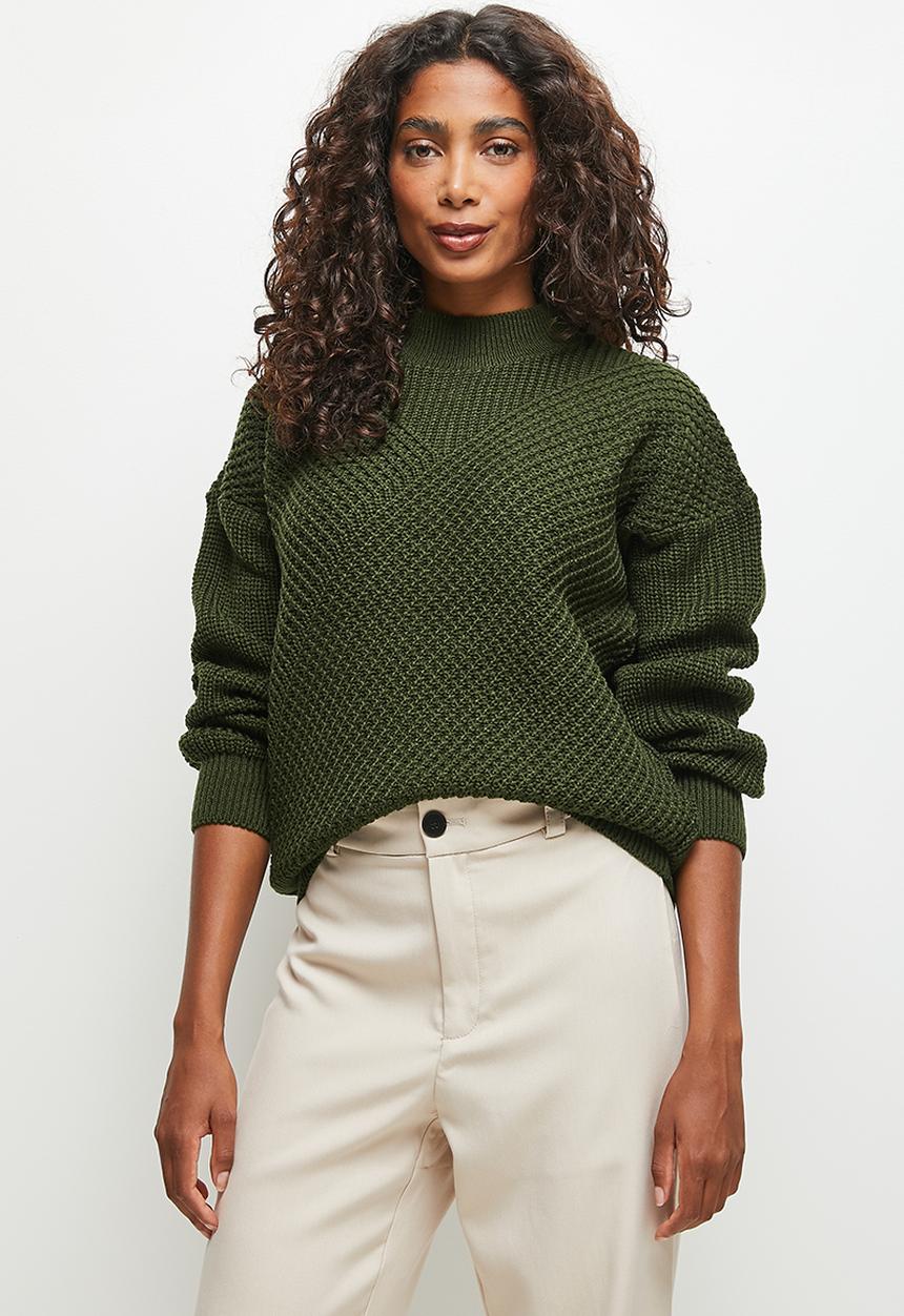 edit - Verigated rib detail jumper - dark olive