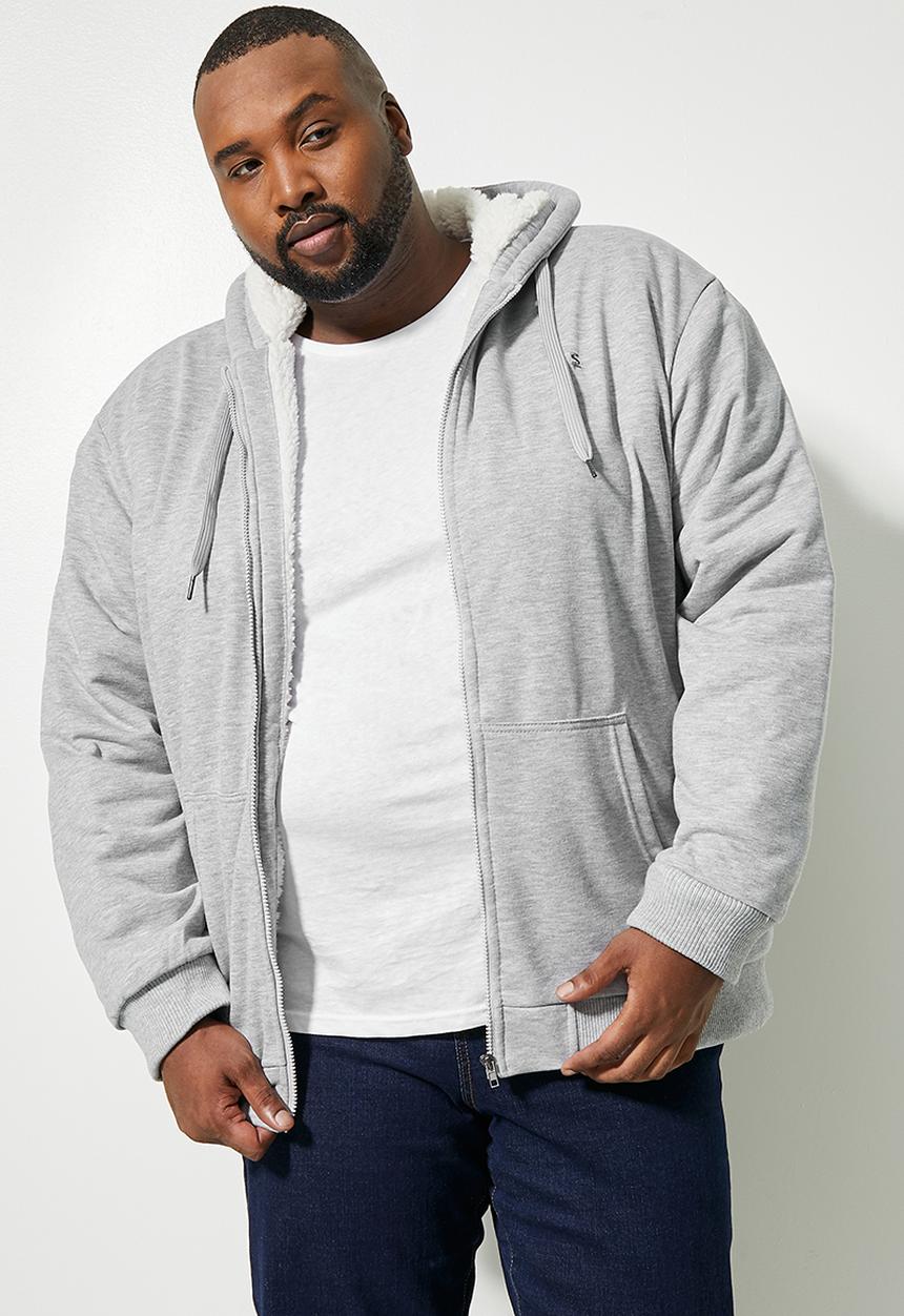 Superbalist - Stockton sherpa lined hoodie plus - grey melange