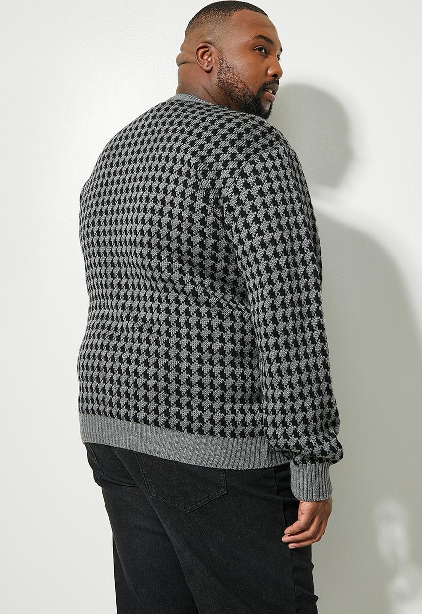 Superbalist - Plus houndstooth pattern crew knit - black & grey