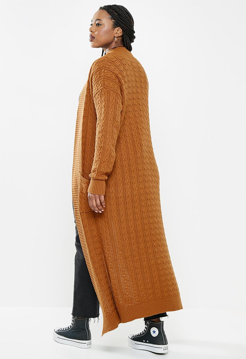 Glamorous - Plus full length cable cardi - rust