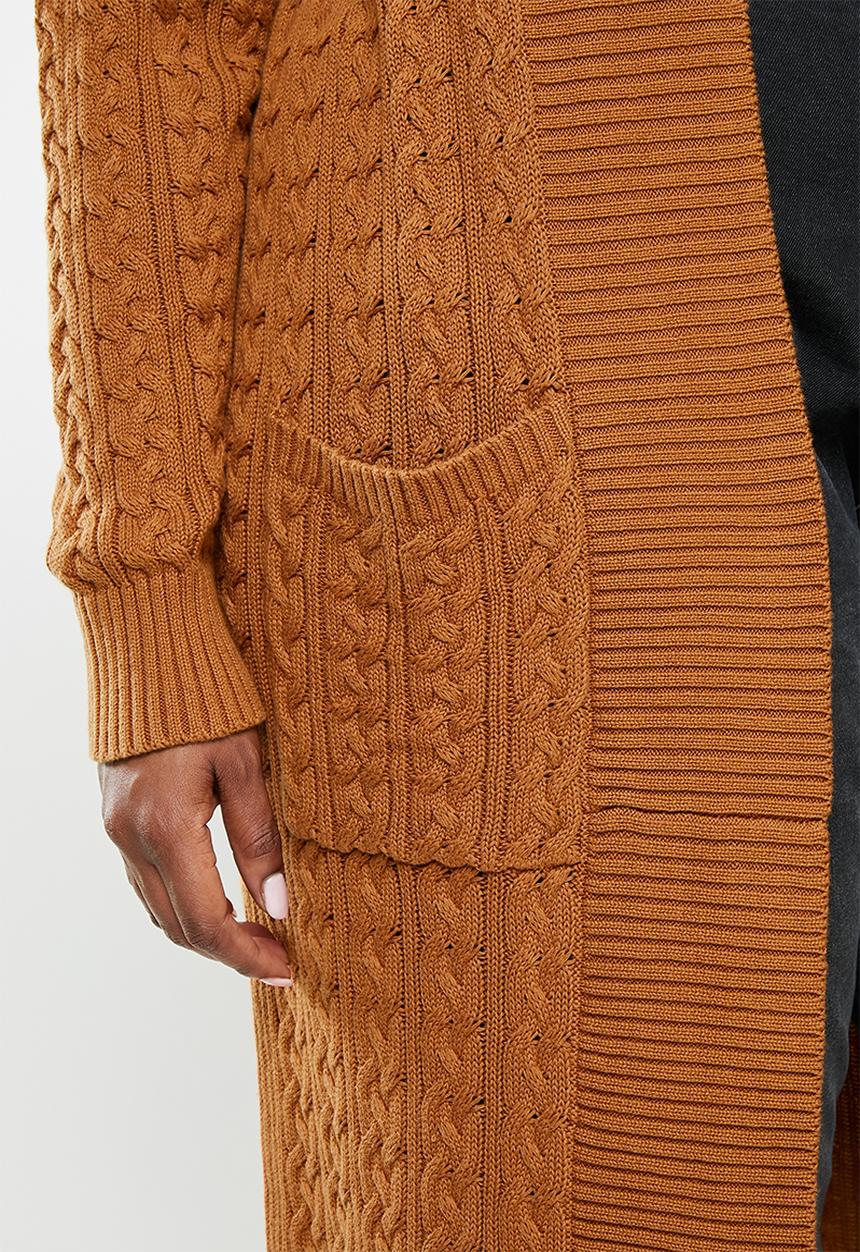 Glamorous - Plus full length cable cardi - rust