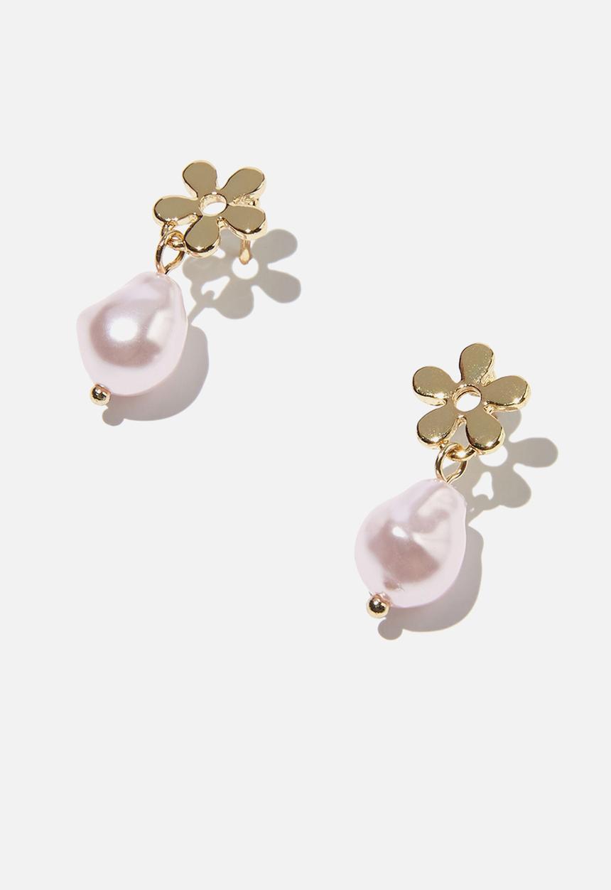 Rubi - Premium stud earring - gold plated flower purple pearl
