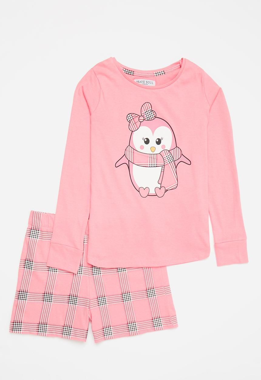 Brave Soul - Long sleeve tee and short pj set - pink