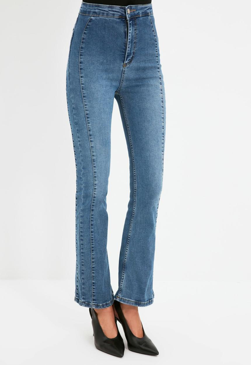 Trendyol - Stitch detail high waist flare jeans - blue