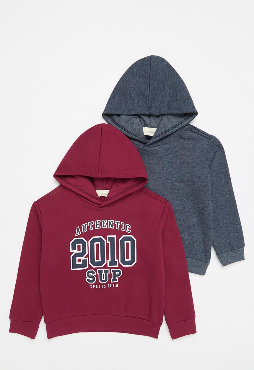 Superbalist Kids - 2 Pack graphic hooded sweatshirt - maroon & navy 