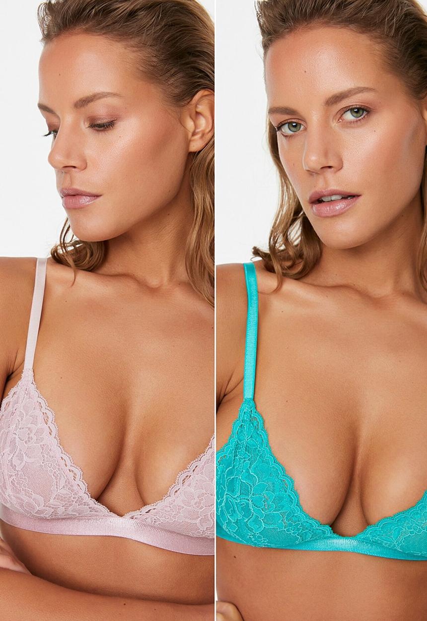 Trendyol - 2-pack lace bralet - pink & blue