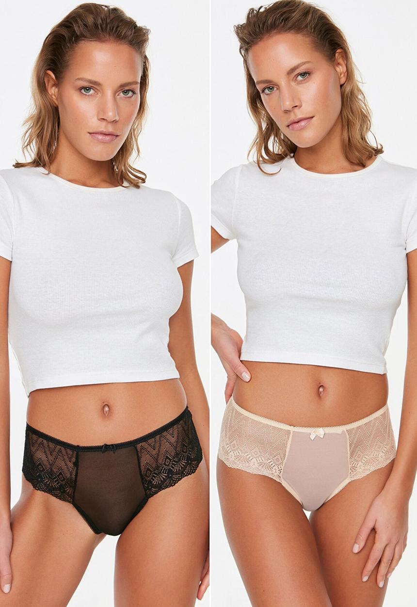 Trendyol - 2-pack lace panties - black & neutral