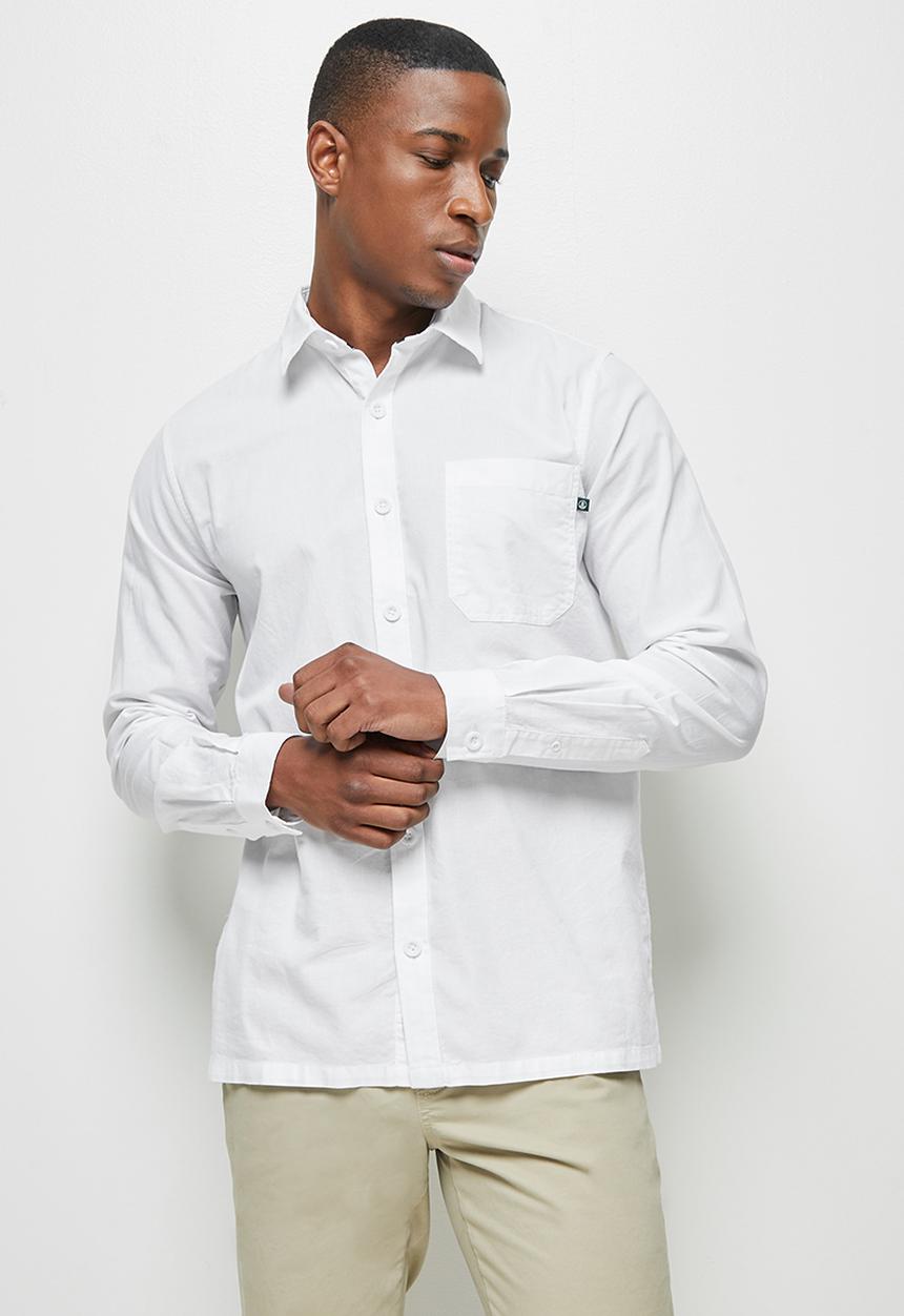 Lark & Crosse - Regular fit oxford dobby long sleeve shirt - white