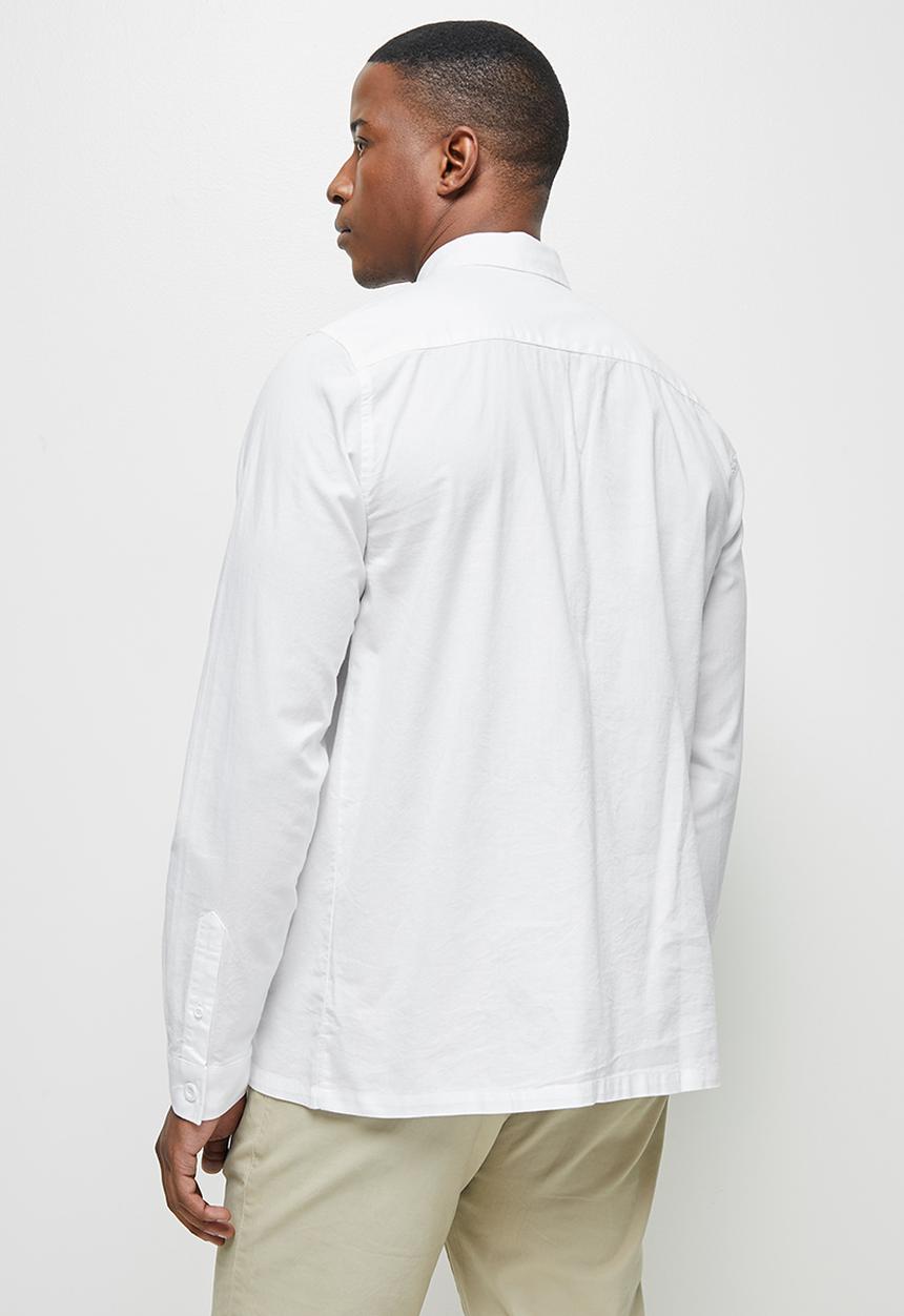 Lark & Crosse - Regular fit oxford dobby long sleeve shirt - white