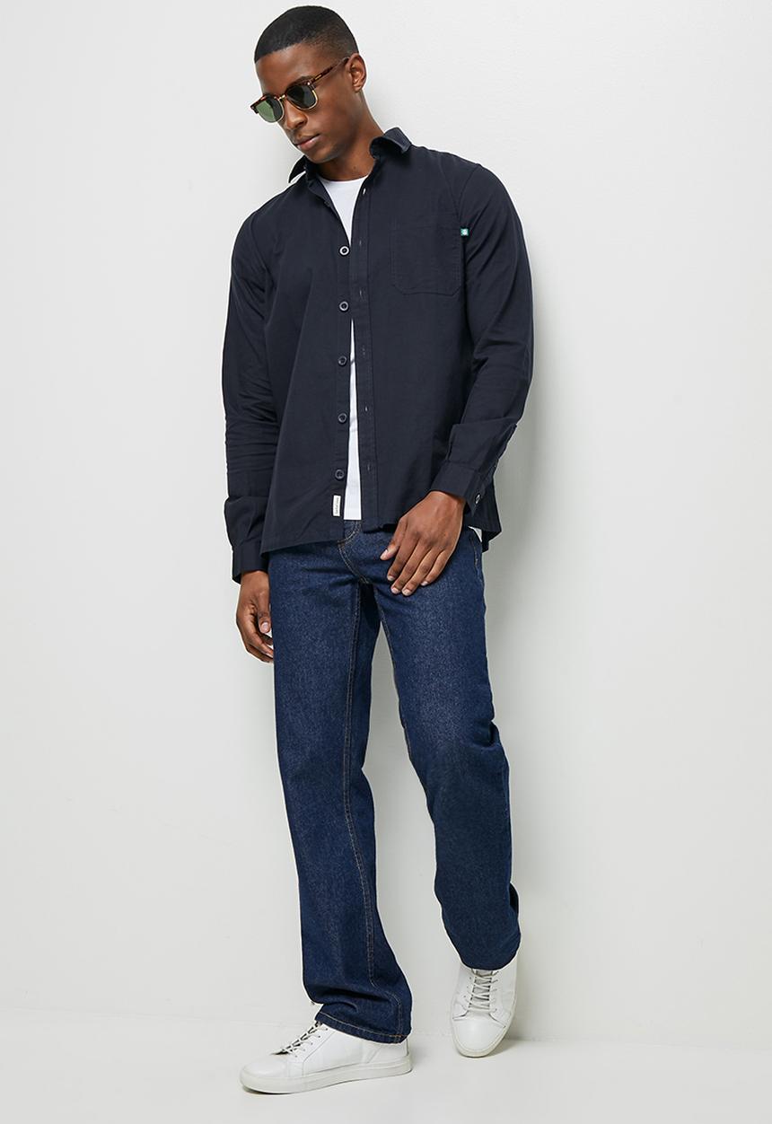 Lark & Crosse - Regular fit oxford dobby long sleeve shirt - navy