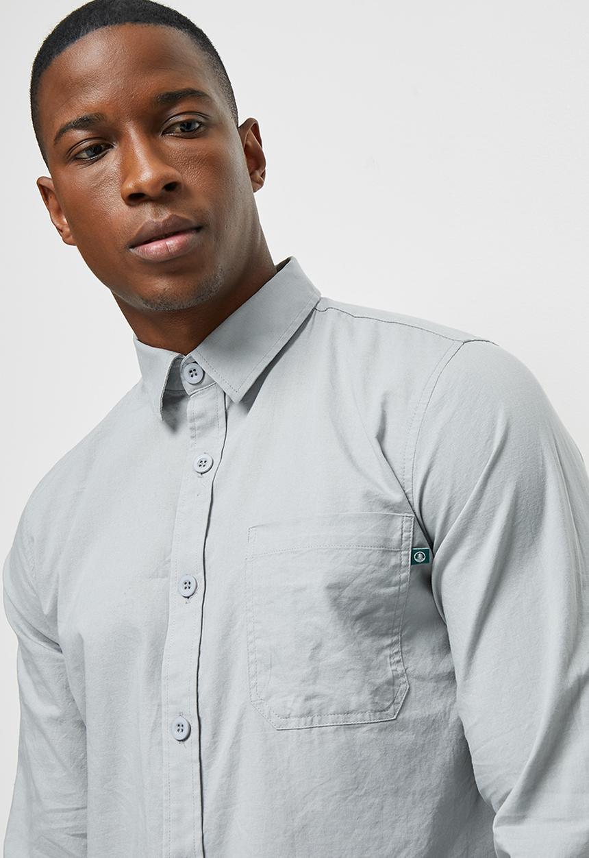 Lark & Crosse - Regular fit oxford dobby long sleeve shirt - grey