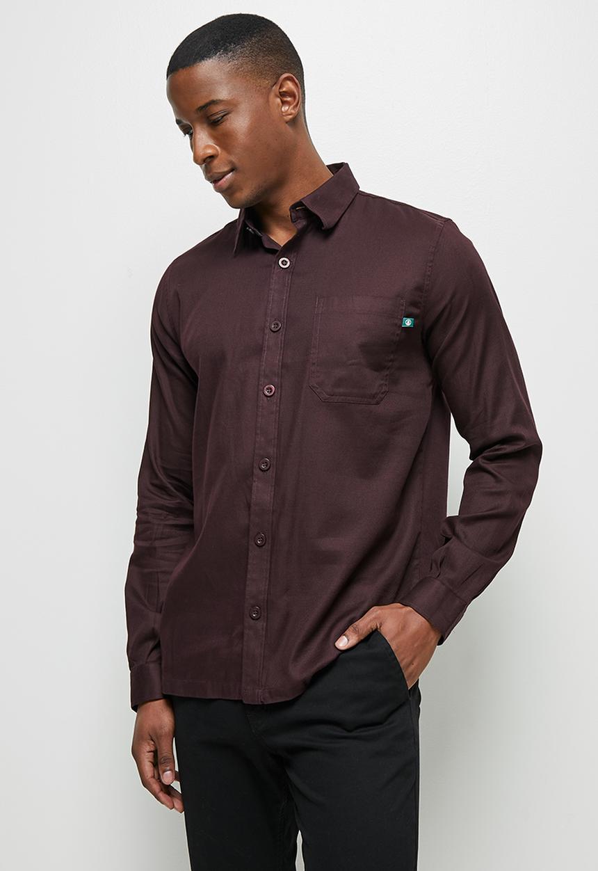 Lark & Crosse - Regular fit oxford dobby long sleeve shirt - burgundy