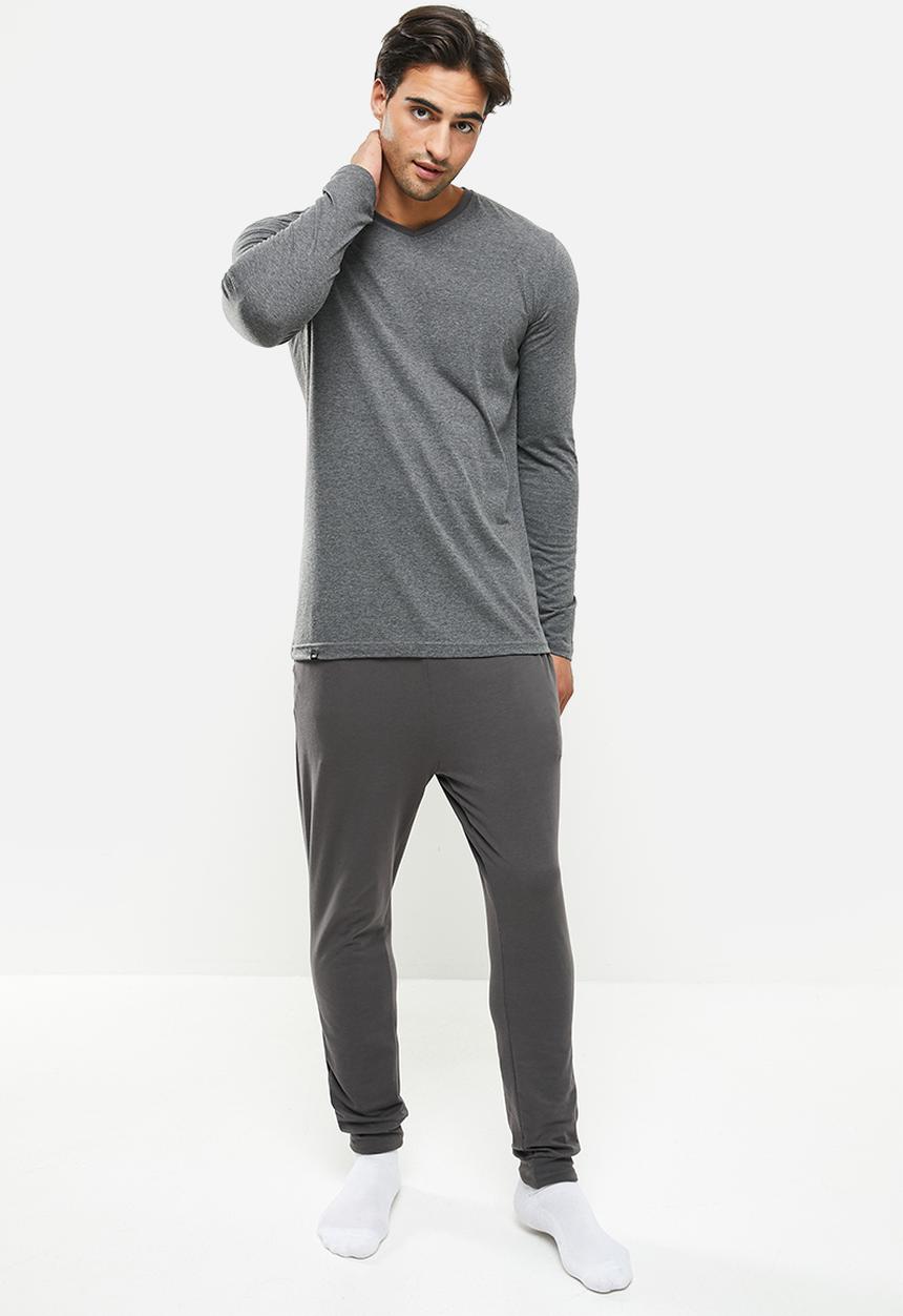 Superbalist - Slim fit stretch knit long sleeve sleep set - charcoal 
