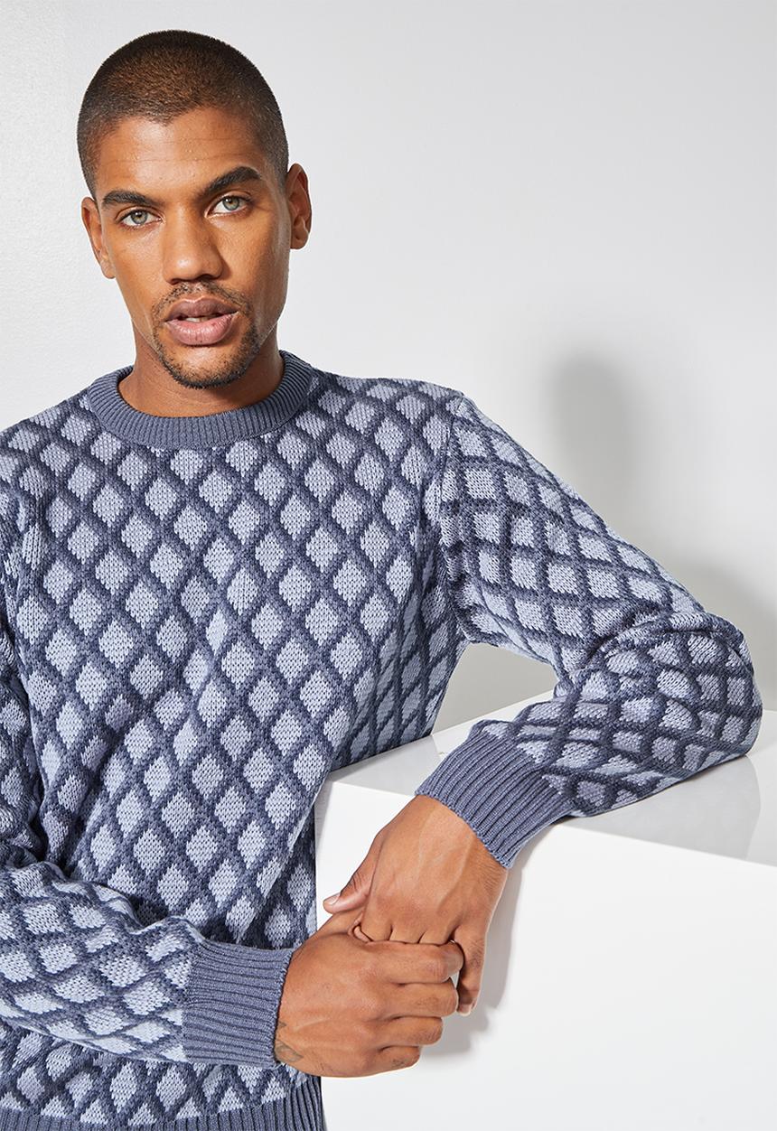 Superbalist - Geo pattern crew knit - blue