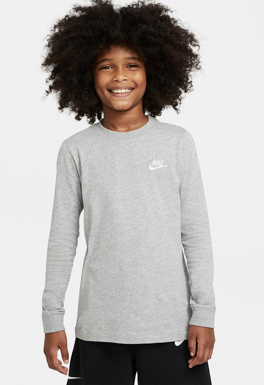 Nike - B nsw tee ls emb futura- dk grey heather & white