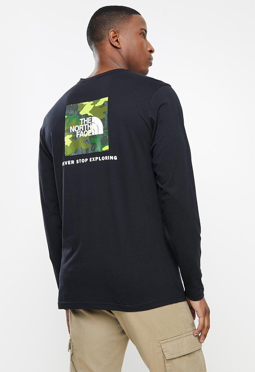 The North Face - M long sleeve red box tee - olive & black