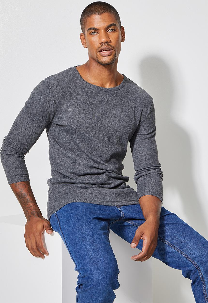 Superbalist - Brando long sleeve muscle fit crew neck tee - charcoal melange