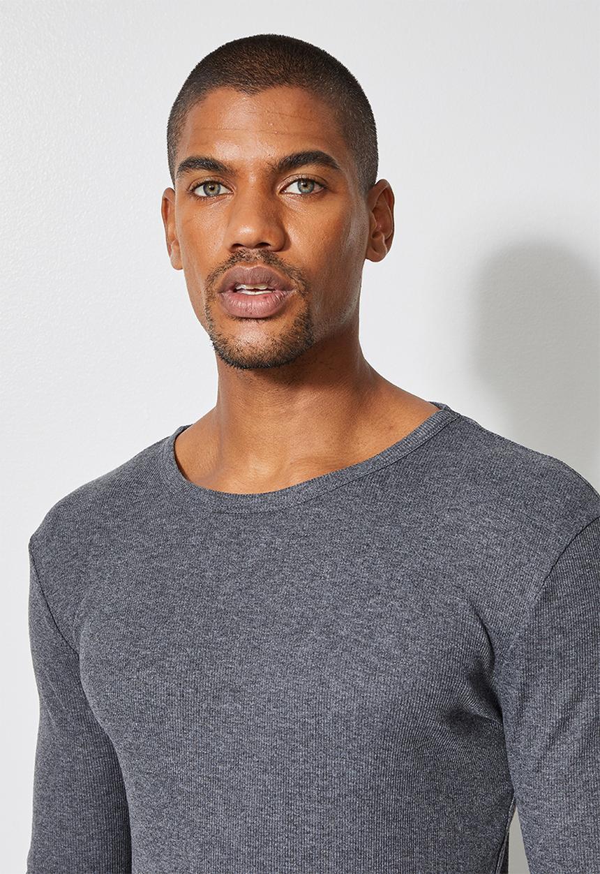 Superbalist - Brando long sleeve muscle fit crew neck tee - charcoal melange
