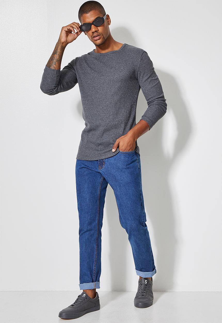 Superbalist - Brando long sleeve muscle fit crew neck tee - charcoal melange