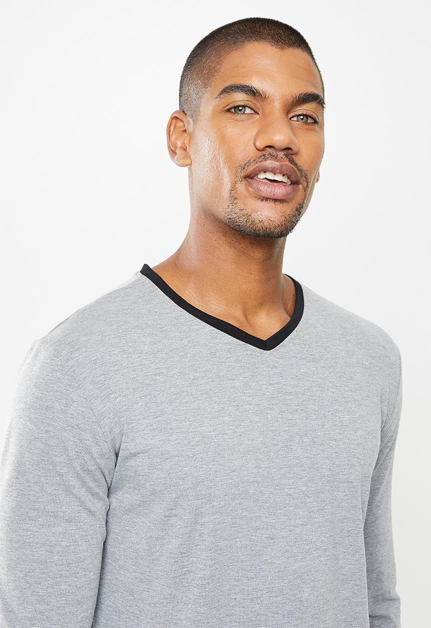 Superbalist - Slim fit stretch knit long sleeve sleep set - grey & black