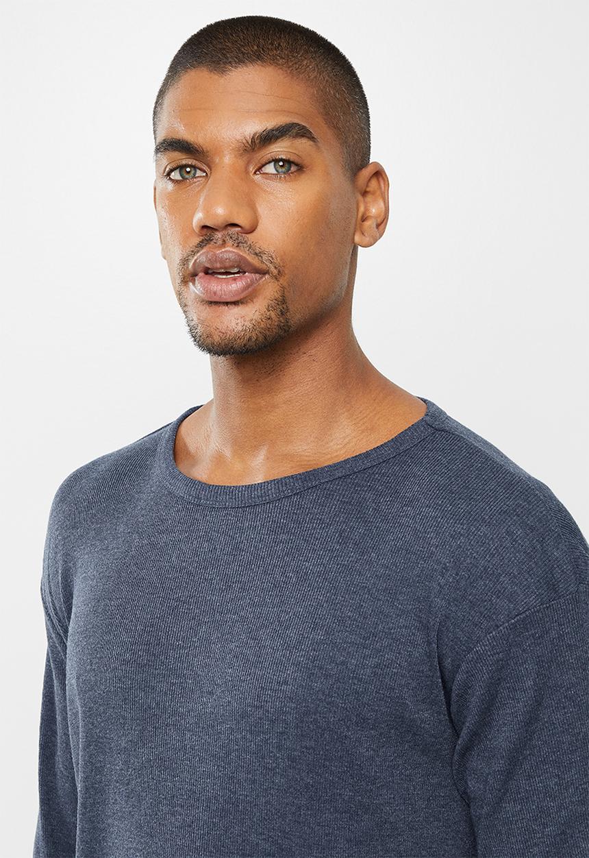 Superbalist - Premium ribbed crew neck  & lounge pant sleep set - navy melage & atlantic grey