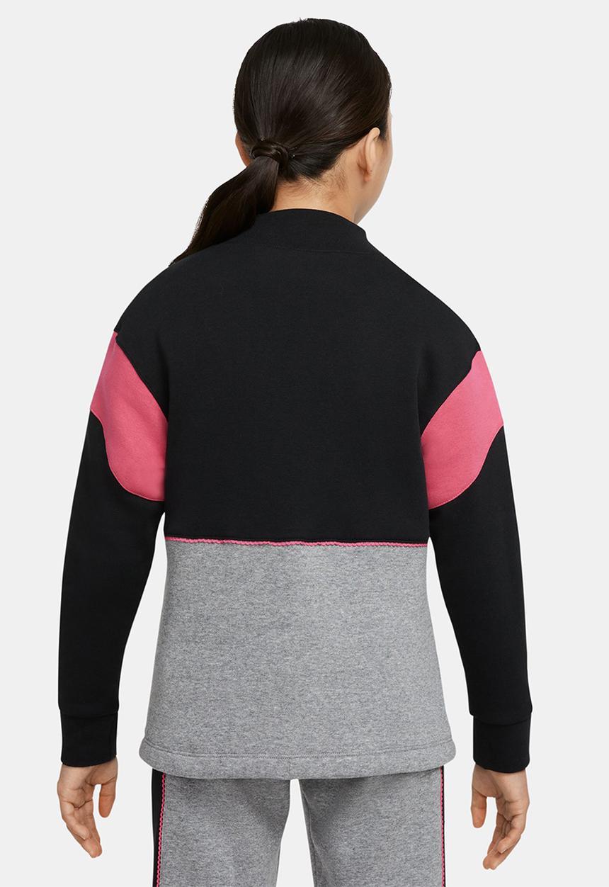 Nike - G nsw flc ls mock top - black, carbon heather & rush pink
