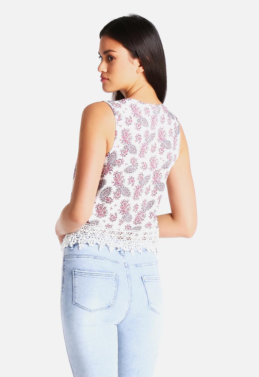 New Look - Carrie Paisley Crochet Hem Crop Top