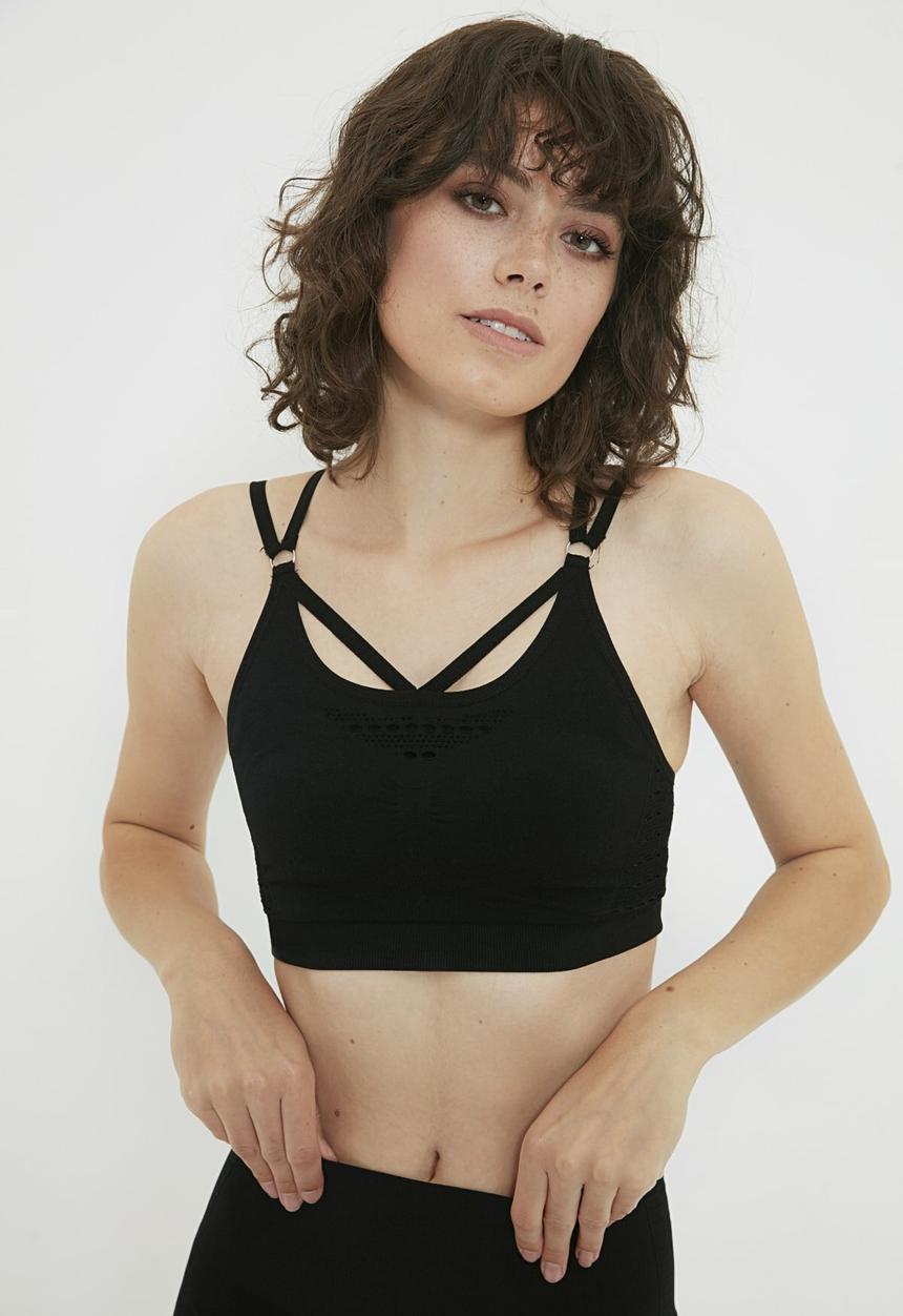 Trendyol - Seamless strap detailed sports bra - black