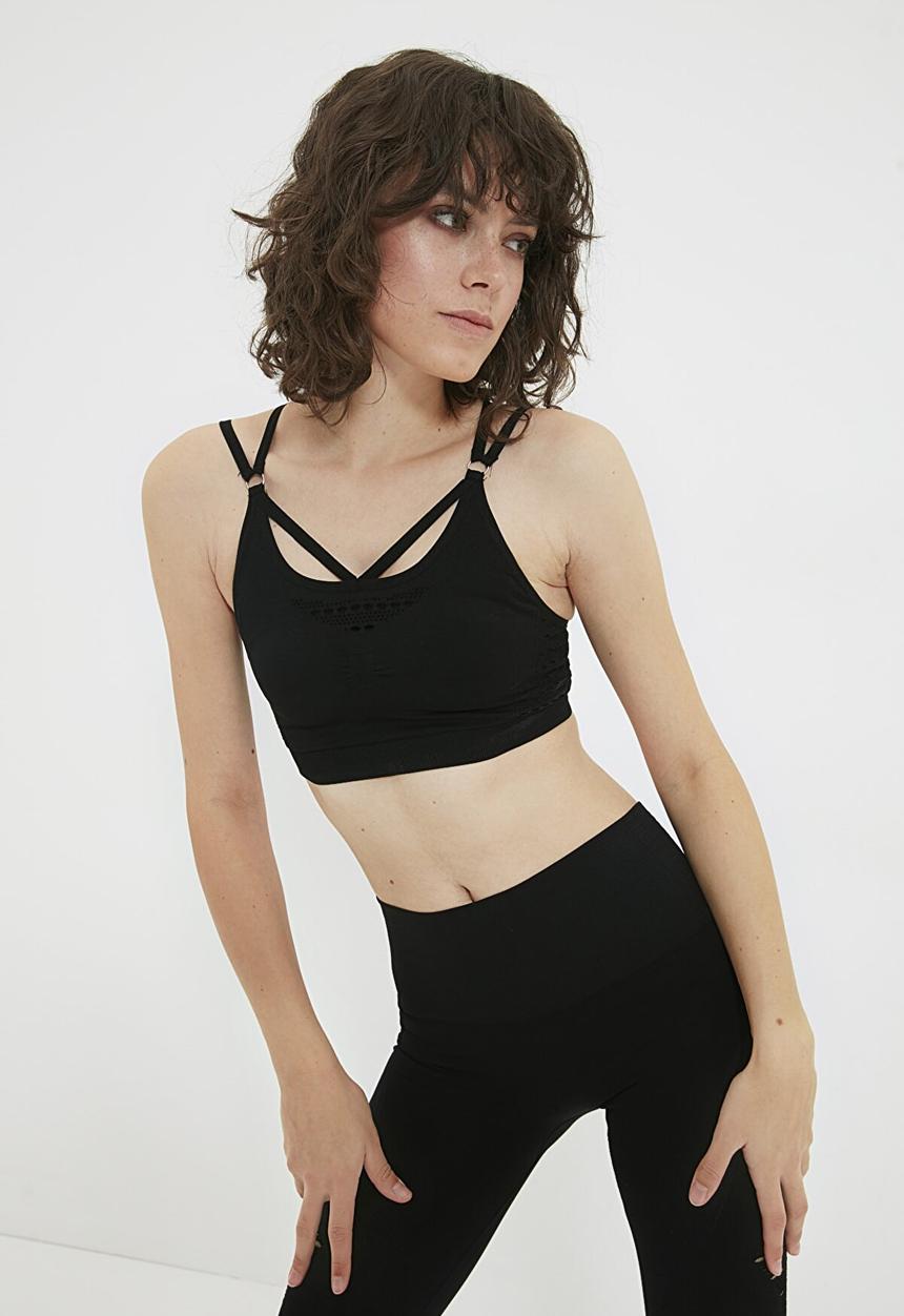 Trendyol - Seamless strap detailed sports bra - black