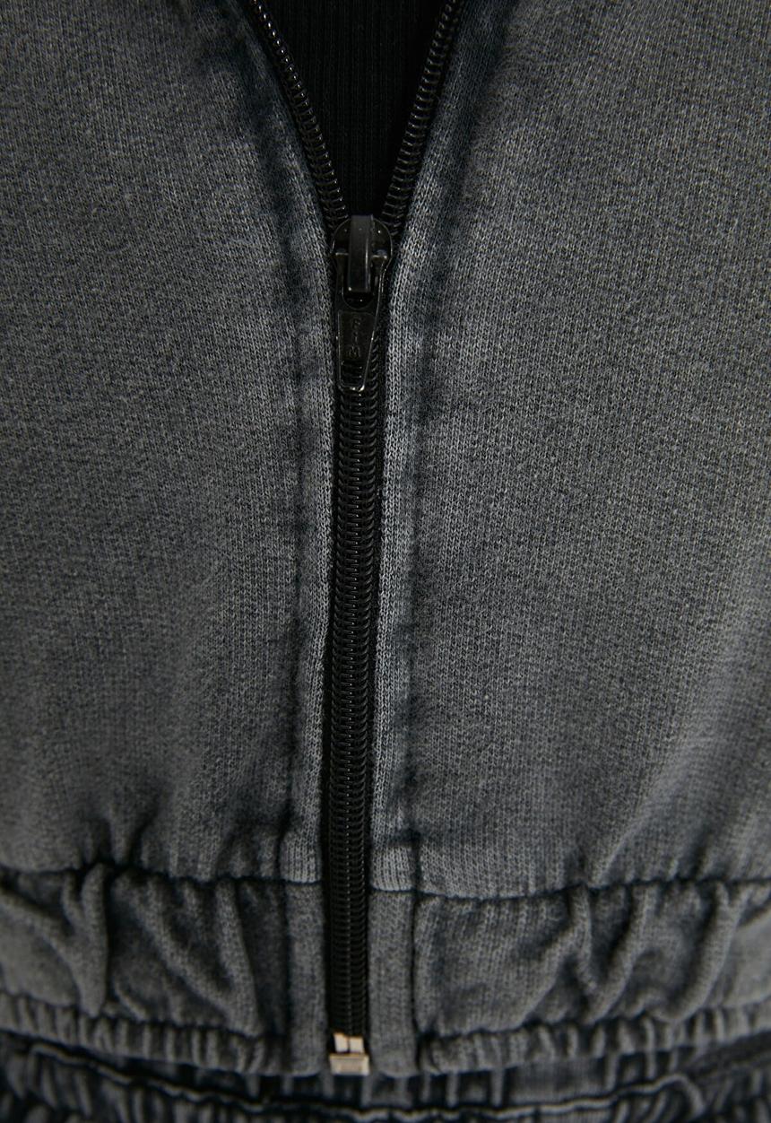 Trendyol - Hooded washed crop thin knitted sweatshirt - grey