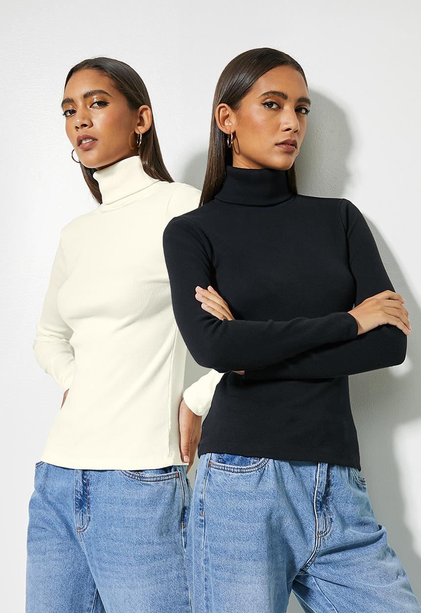 Superbalist - 2 Pack poloneck rib top - black & white