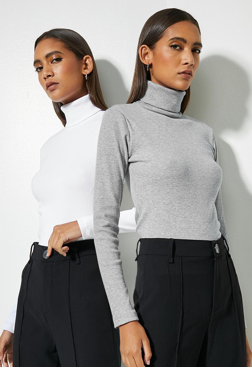 Superbalist - 2 Pack poloneck rib top - grey & white