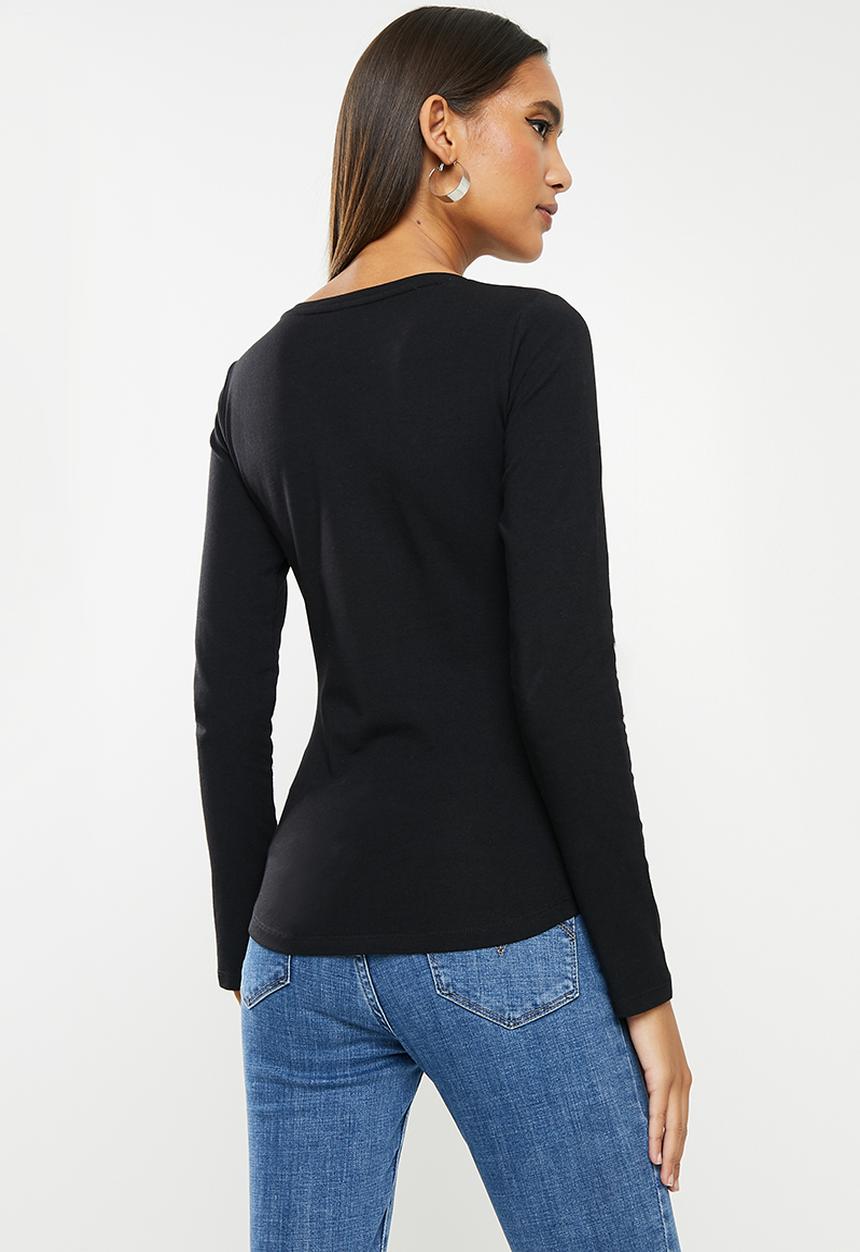 SISSY BOY - Basic round neck fitted long sleeve top with mixed print - black