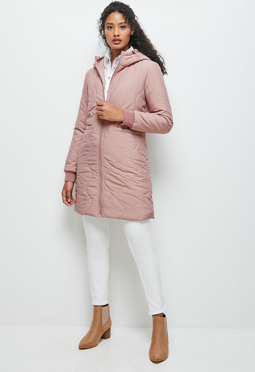 edit - Diagonal quilted hooded puffer jacket - mauve
