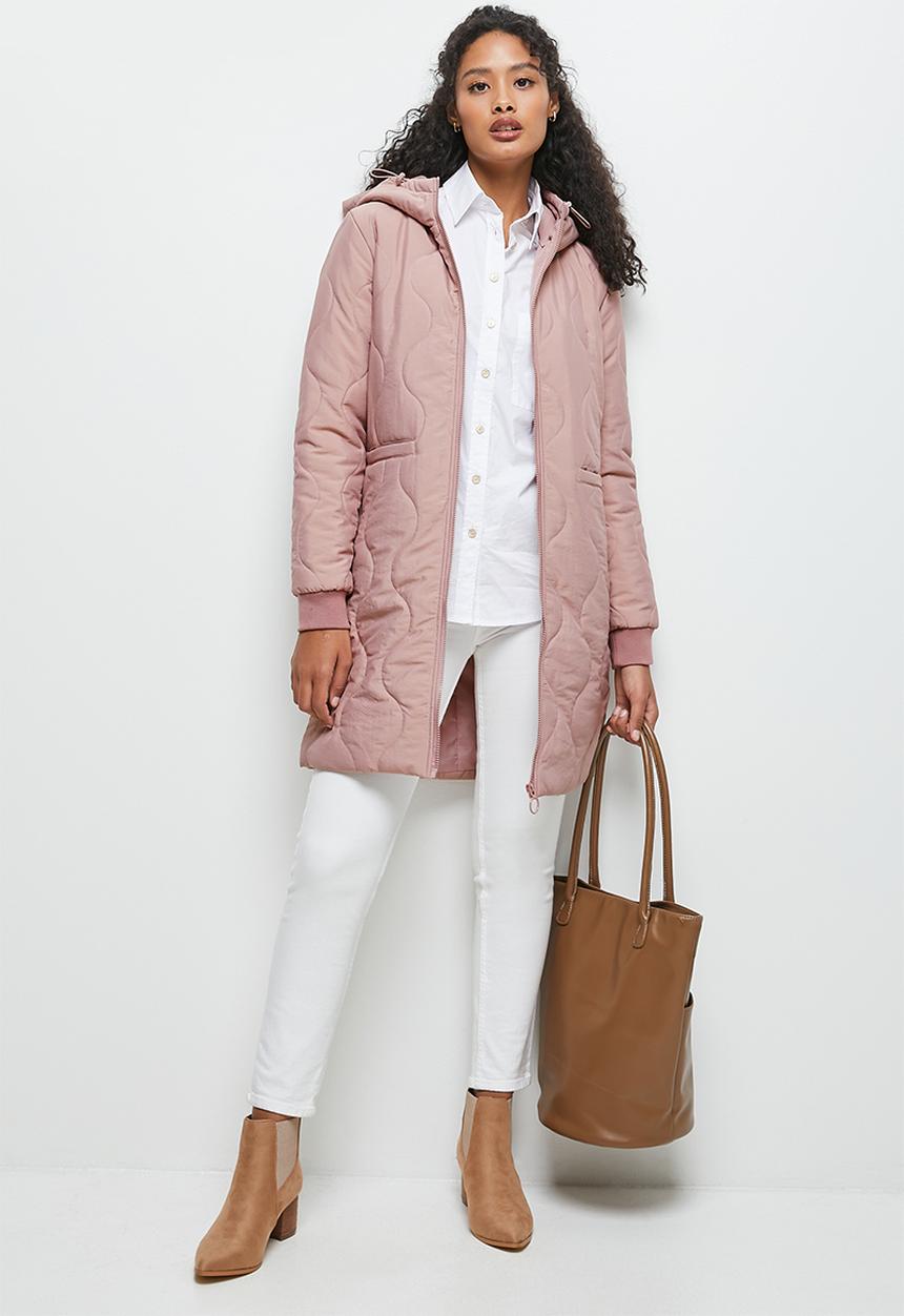edit - Diagonal quilted hooded puffer jacket - mauve