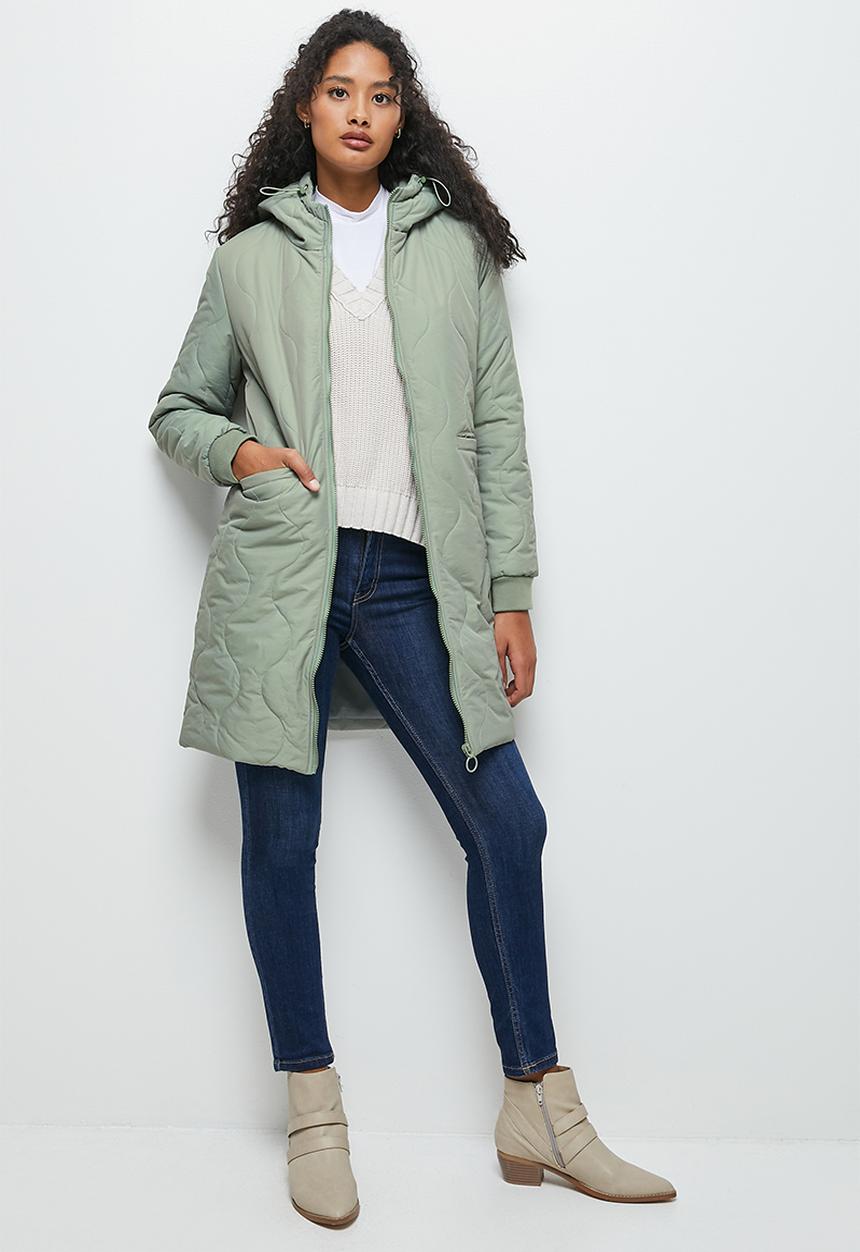 edit - Diagonal quilted hooded puffer jacket - dusty sage