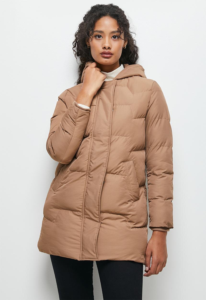edit - Quilted hooded puffer jacket - taupe