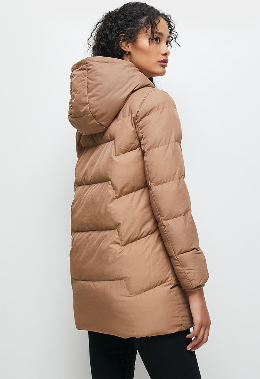 edit - Quilted hooded puffer jacket - taupe