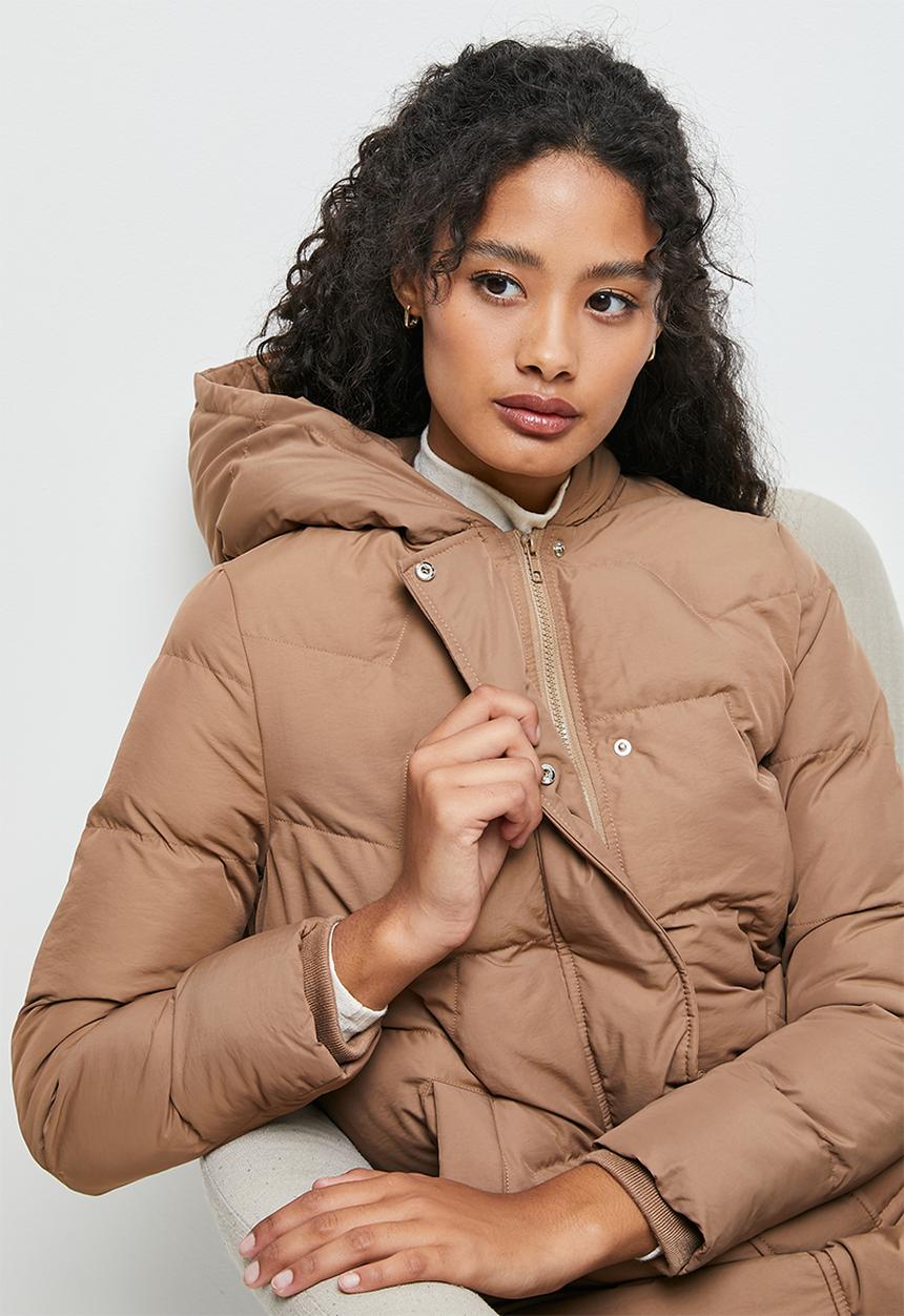 edit - Quilted hooded puffer jacket - taupe