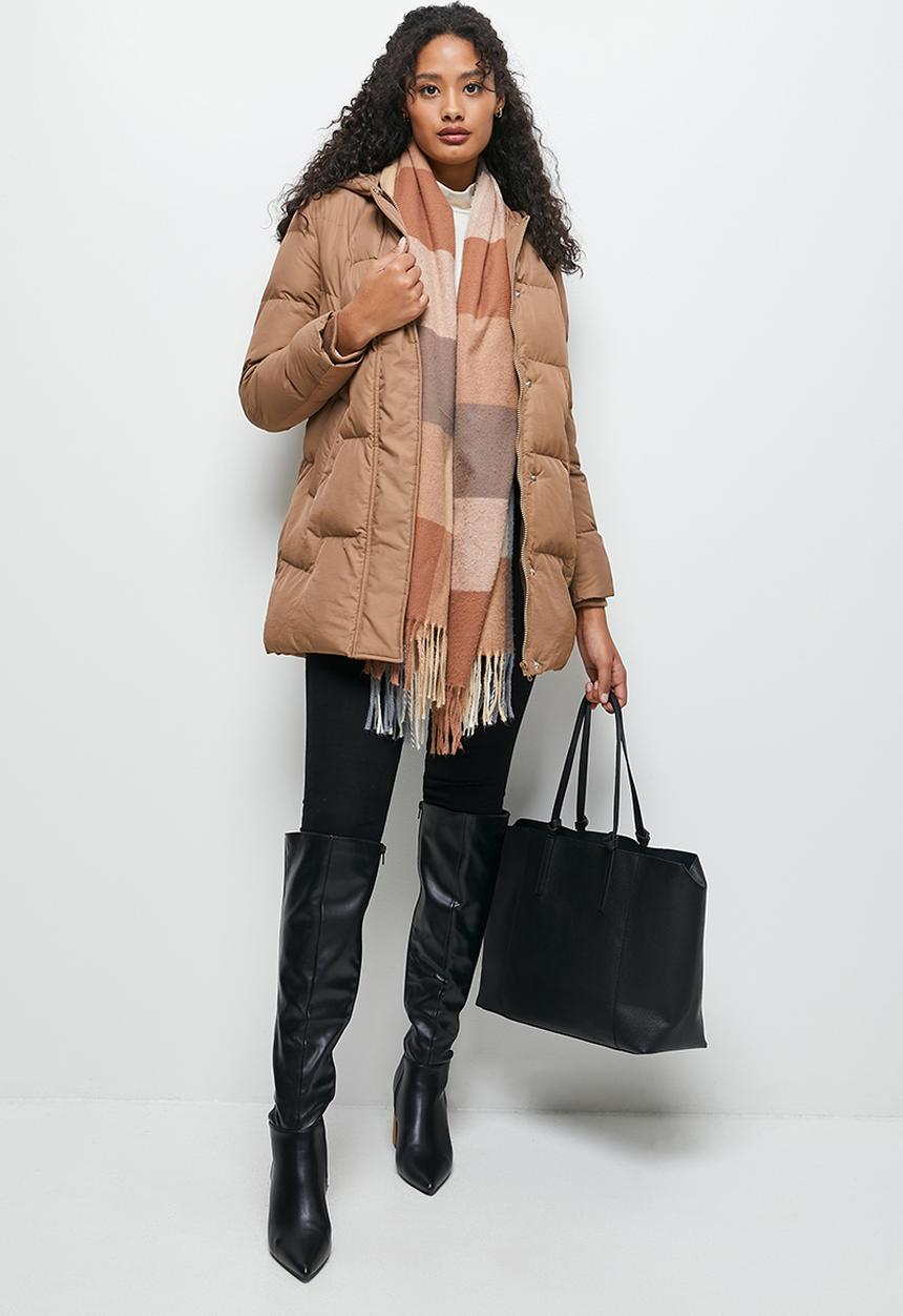 edit - Quilted hooded puffer jacket - taupe