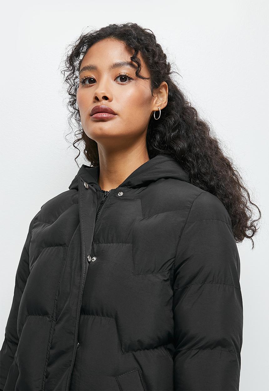 edit - Quilted hooded puffer jacket - black