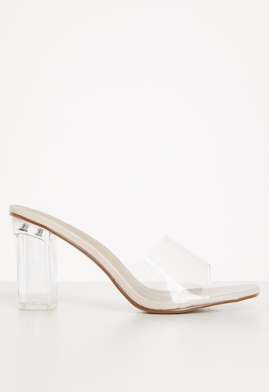 Missguided - Wide fit mid clear block heel - clear & stone