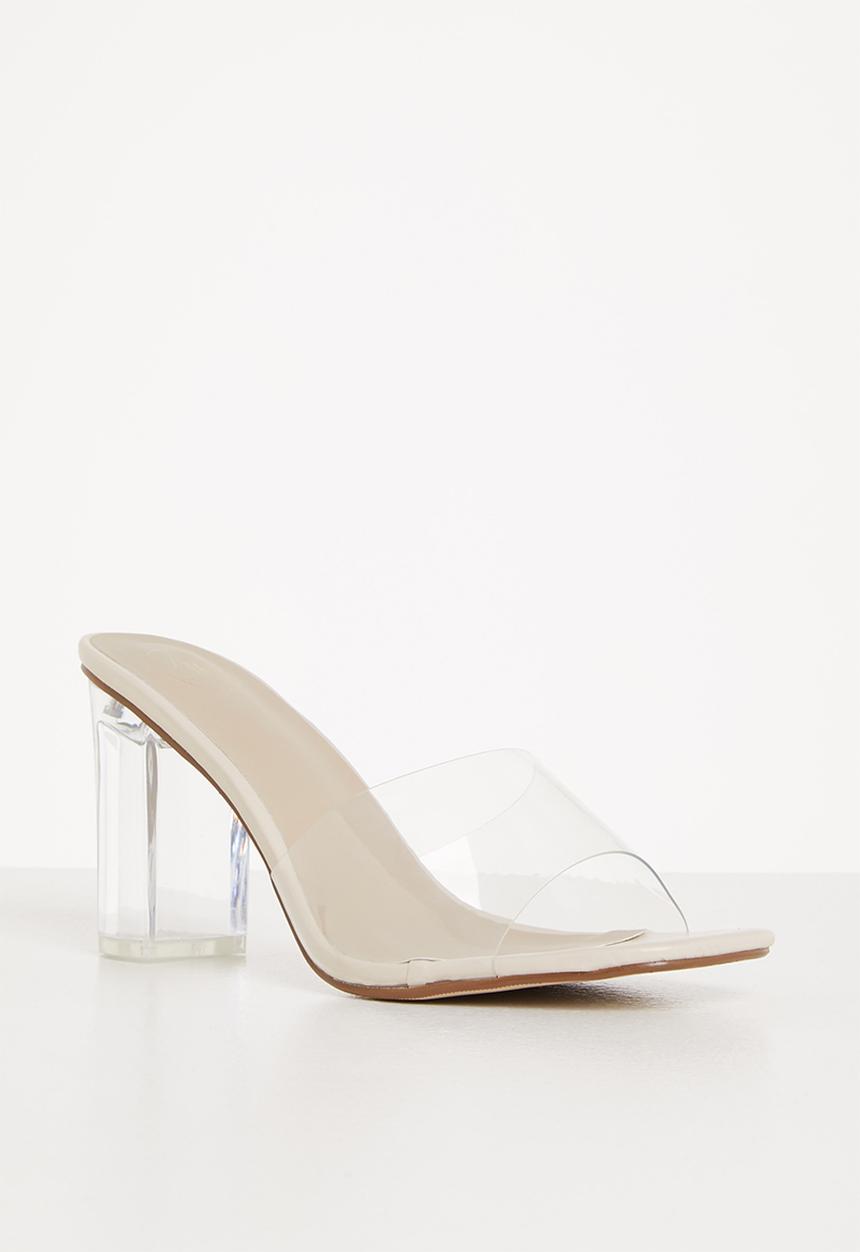 Missguided - Wide fit mid clear block heel - clear & stone